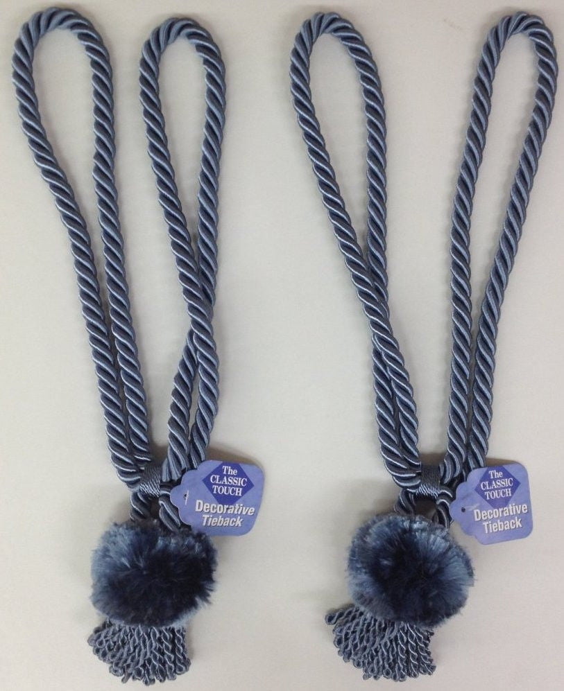 SET OF 2 ROPE CORD CURTAIN TIE BACKS WITH TASSEL, BLUE