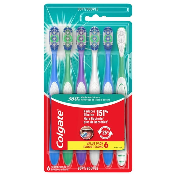 Colgate 360 Whole Mouth Clean Medium toothbrush for adults, 6pk