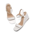 thumbnail image 2 of DREAM PAIRS Women’s Casual Dressy Wedge Sandals Cute Square Toe and Buckle Ankle Strappy Slingback Wedding Shoes SDPW224W WHITE Size 7.5, 2 of 6