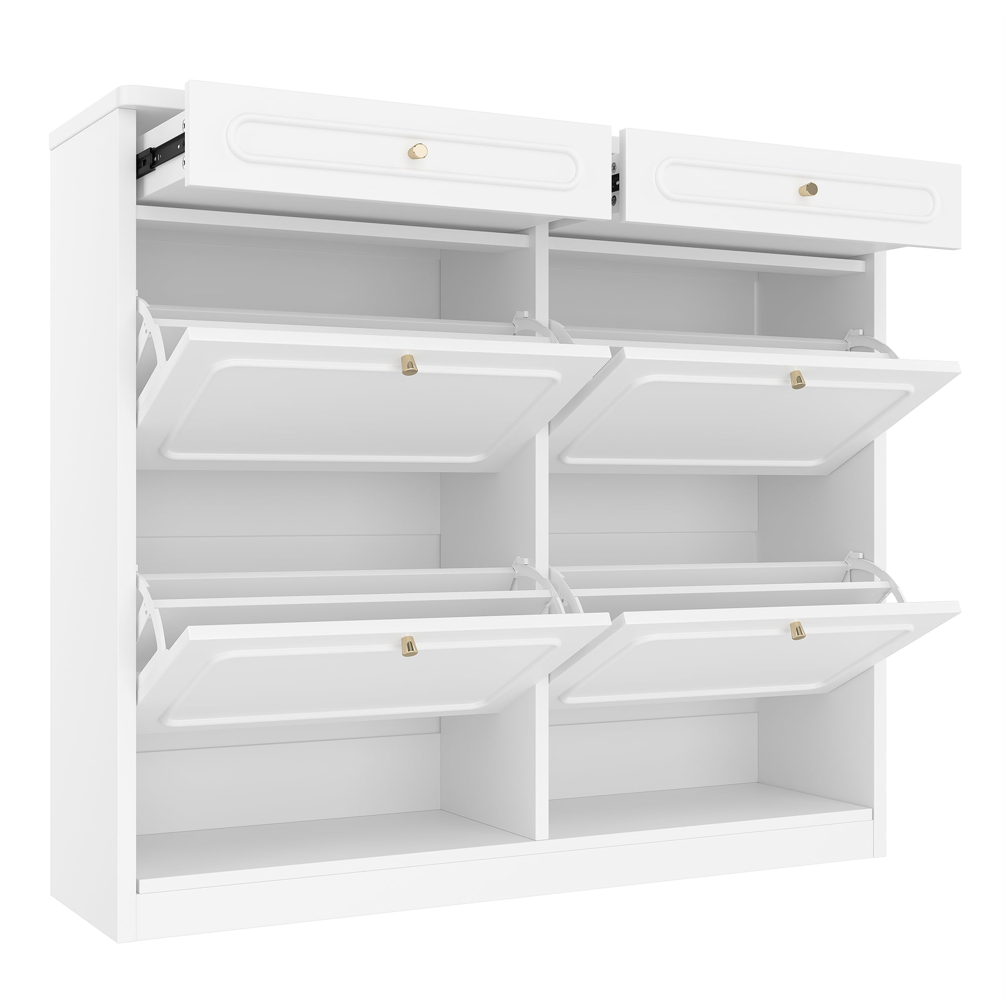 Jopath Shoe Cabinet with 4 Flip Drawers and 2 Storage Drawers,Farmhouse Wooden Sturdy Shoes Rack Organizer for Hallway,Closet,Living Room,Bedroom,White