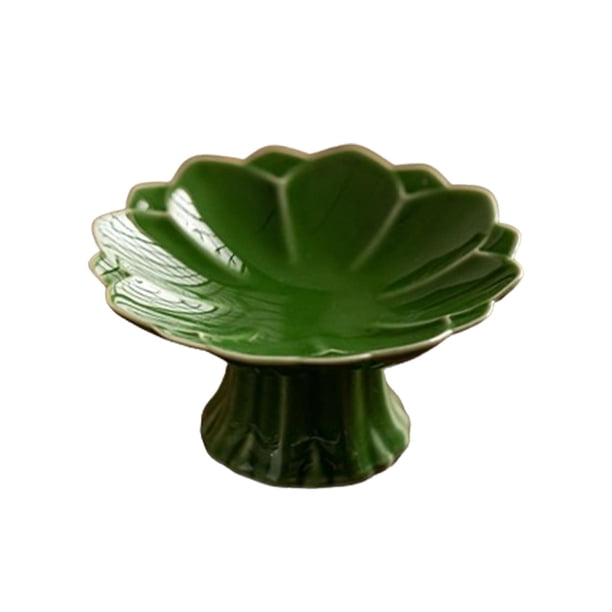 Cuenco de porcelana con base, cuenco decorativo, plato de postre, expositor multiusos para postres. Verde