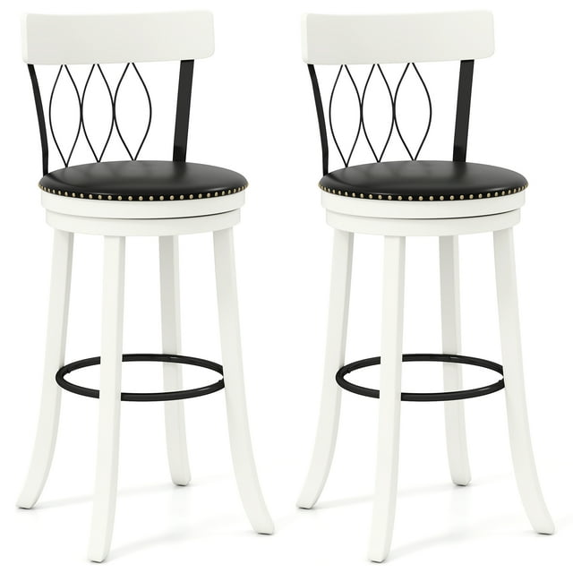 Gymax 29'' Set of 2 Bar Stools w/ Footrest Rubber Wood Frame & Tufted Rivets
