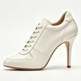 thumbnail image 3 of FSJ Women Closed Round Toe Sneaker Lace Up Stiletto Pumps Two Tone High Heels Size 9 White, 3 of 4