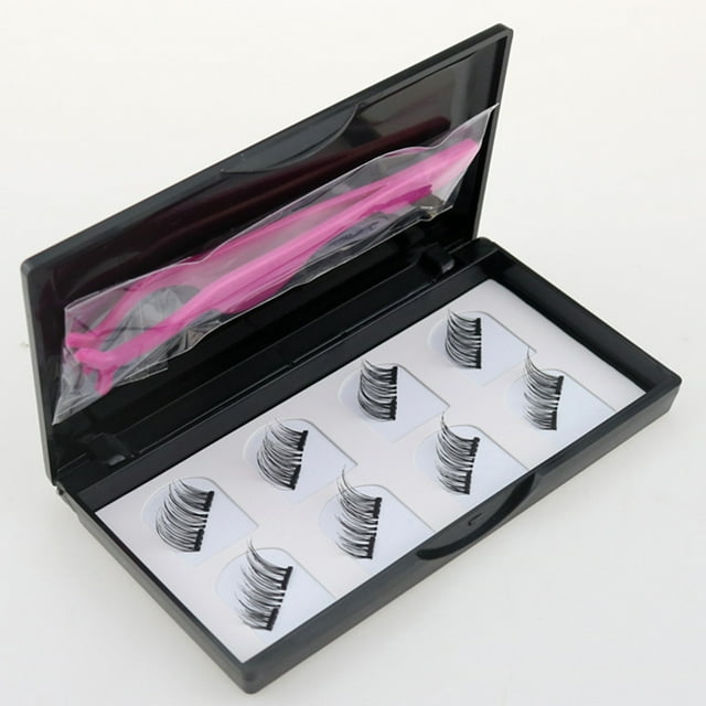 Trayknick 8Pcs Magnet False Eyelashes Magnetic Long Natural Fake Lashes Tweezer Eye Makeup