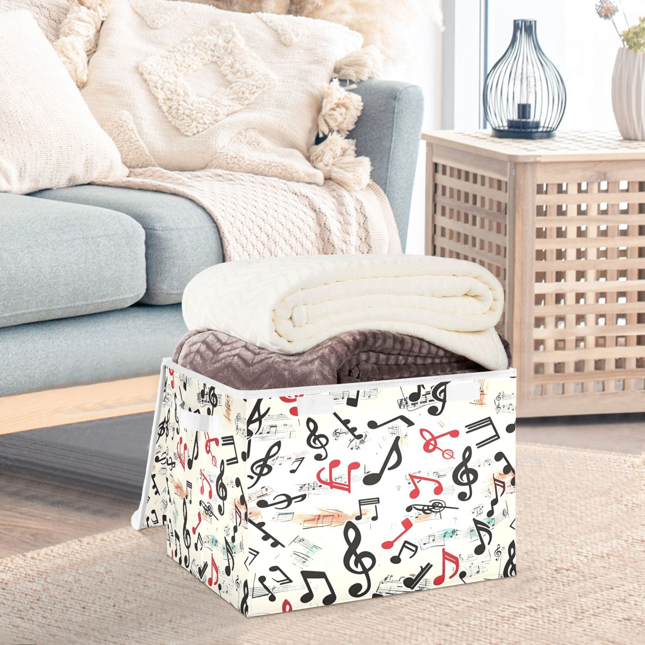 Ryvnso Musical Note Large Lidded Foldable Storage Baskets Cubes Boxes Lids Bin for Home