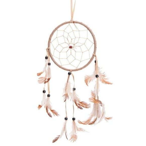 THY COLLECTIBLES 15" Traditional Beige Dream Catcher with Feathers Wall or Car Hanging Ornament Single Circle