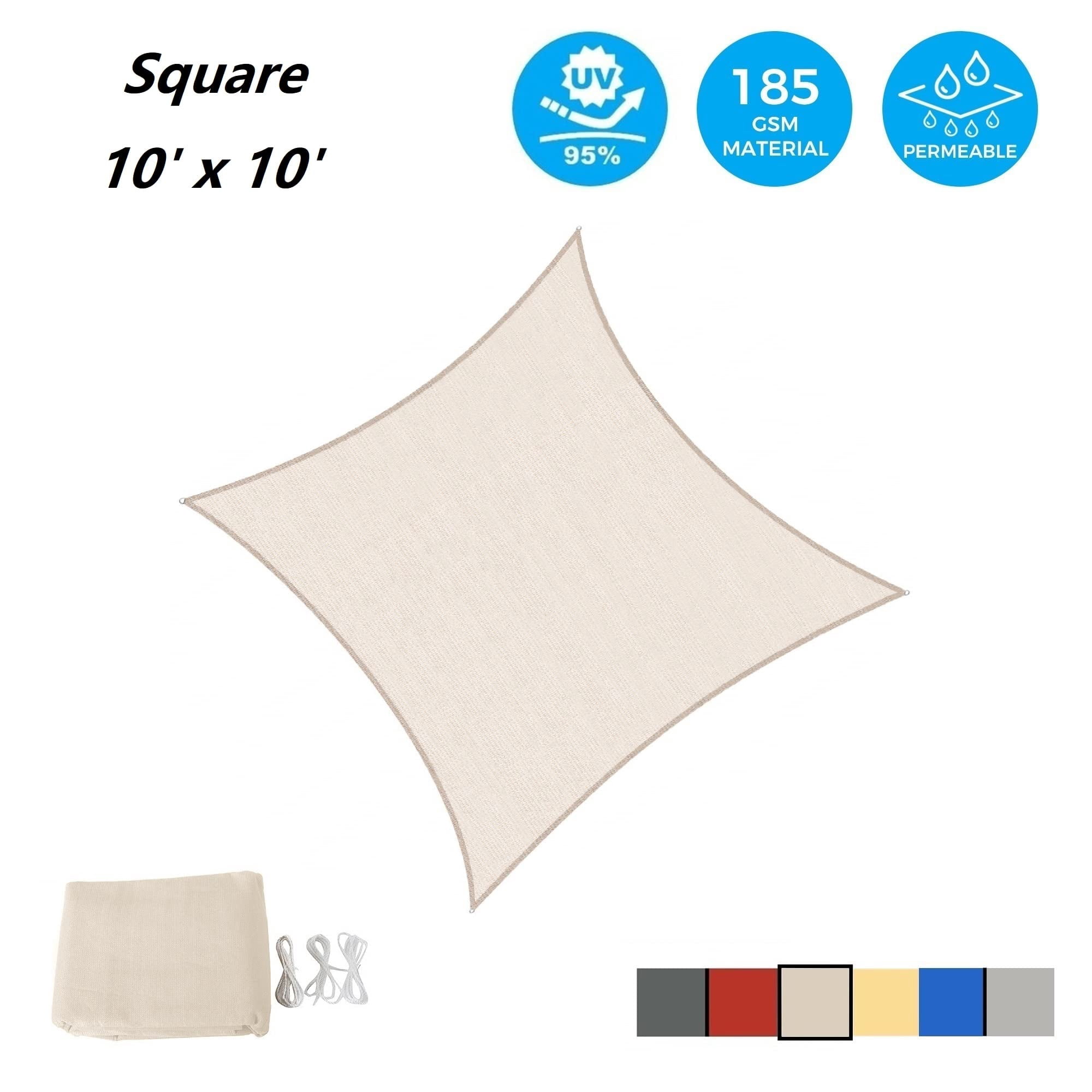 Outdoor Shade Sails, 10' x 10' Sun Shade Sail UV Block Canopy for Patio Backyard Lawn Garden, Cream