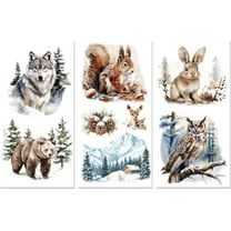 Rub on Transfer Decals for Furniture Crafts Decor 6"x12" Winter Forest and Animal 3Pcs Waterproof UV DTF Transfer Sticker for Lingerie Chests Drawer Dresser Glass Porcelain Wood Plastic Colorful