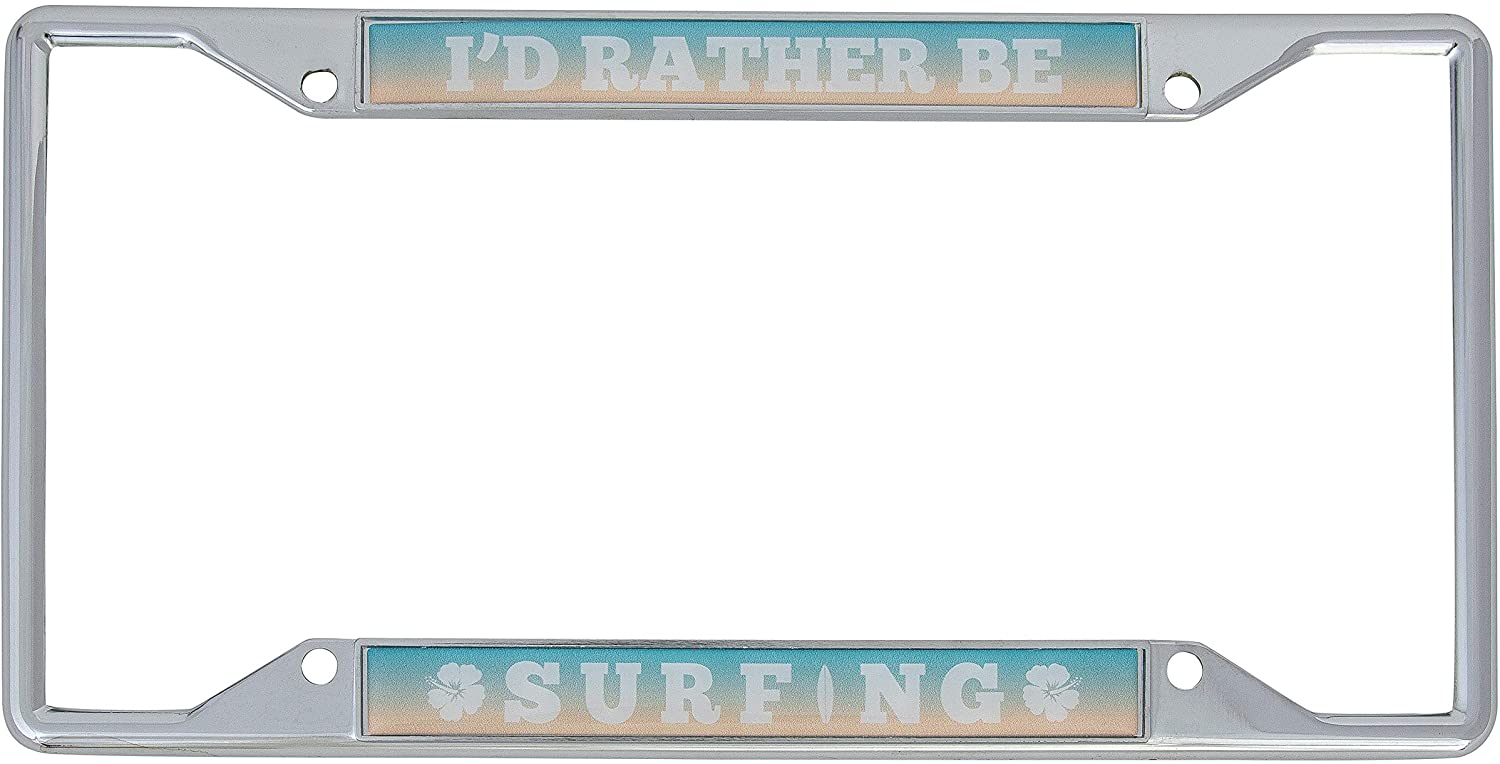 I'd Rather Be Surfing Metal Auto License Plate Frame Car Tag Holder