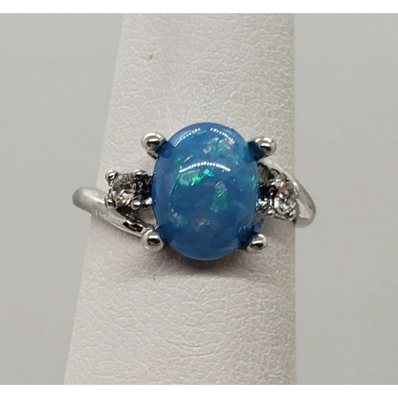 Size 5, Blue Fire Opal Topaz Silver Ring