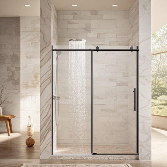 56-60" W x 76" H Frameless Single Sliding Shower Door, 1/4" Tempered Glass