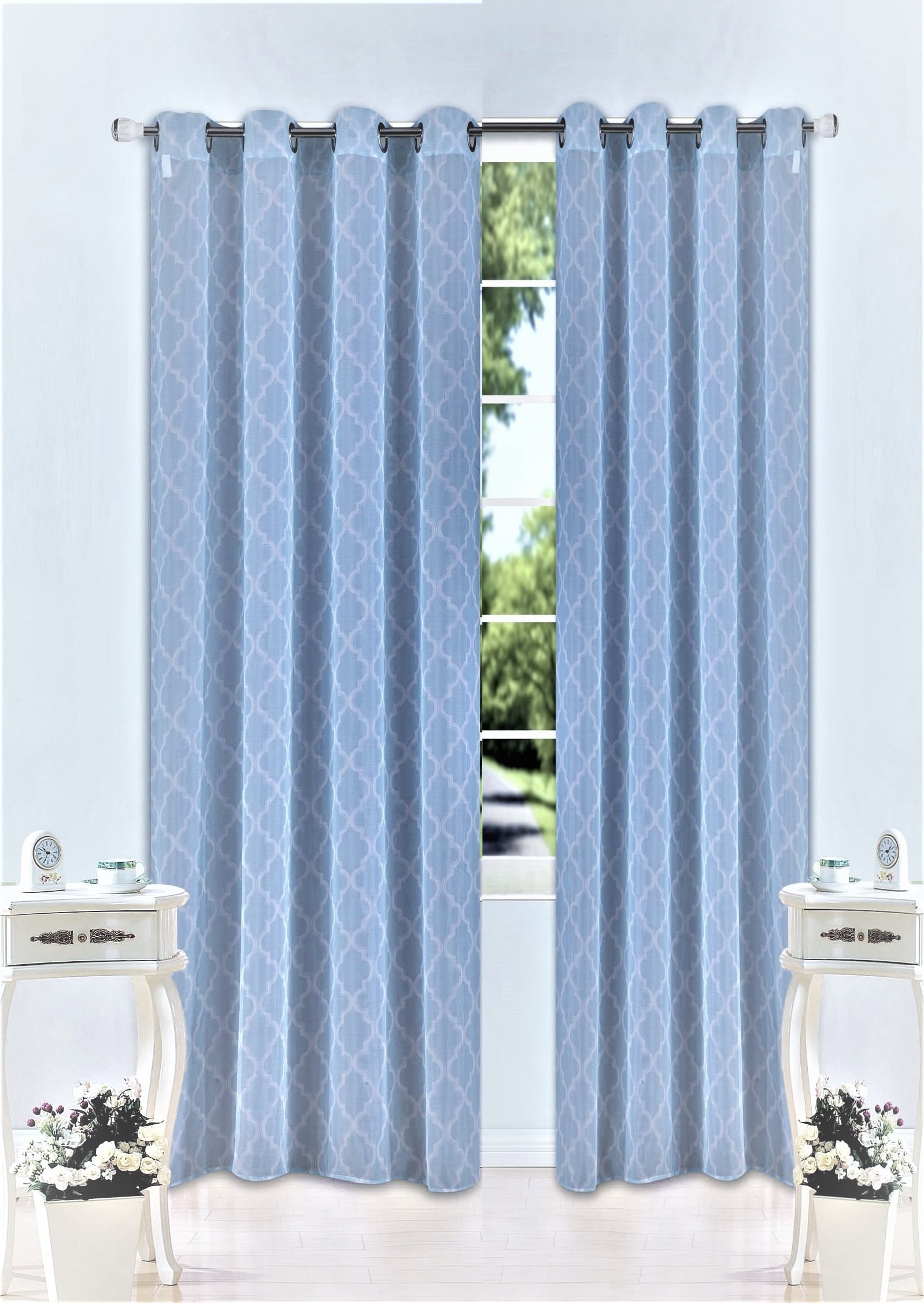 2pc Voile Sheer Window Dressing Curtains Grommet Panel with Curtain Tiebacks 