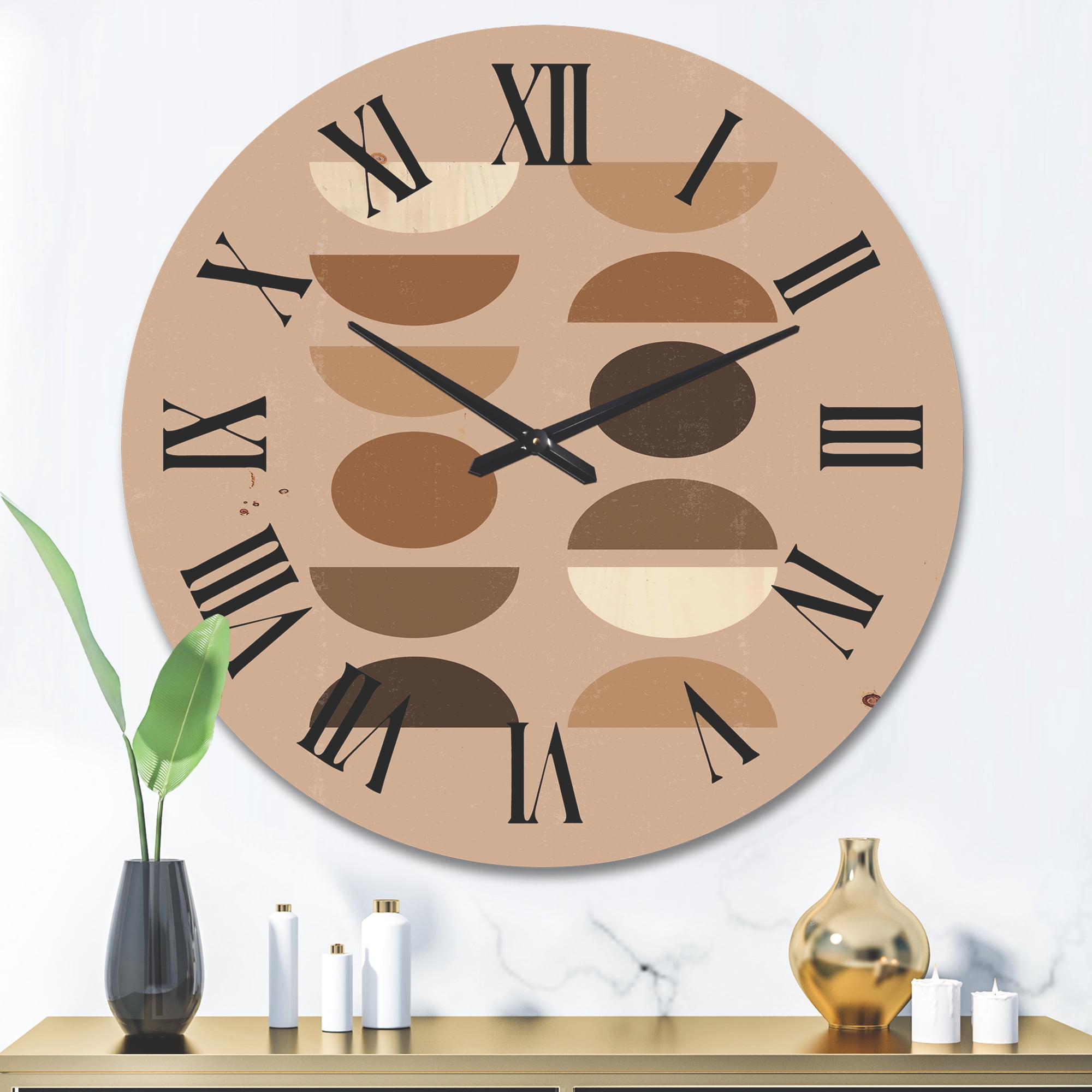 Designart 'Abstract Moon and Sun Geometric Print II' Modern Wood Wall Clock