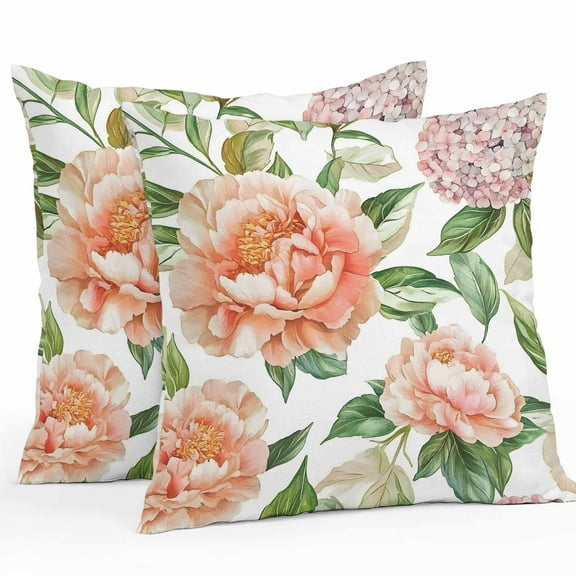 Waterproof Throw Pillow Covers Set of 2, 20x20 Inch Pink Floral Spring Decorative Pillowcases Outdoor Pillow Slip Cushion Covers Set for Couch Tent Watercolor Botanical Botanical