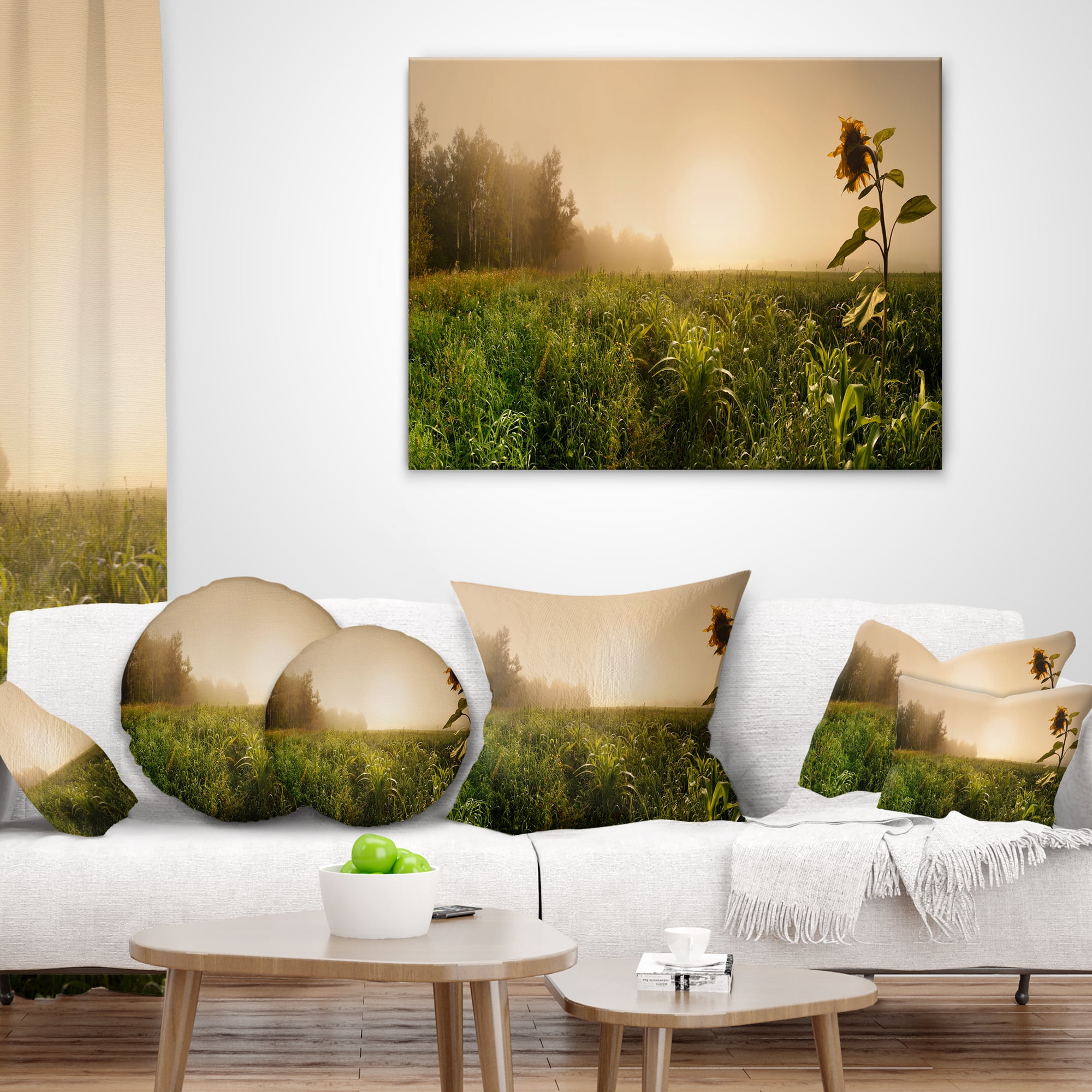 Designart Green Panoramic Landscape - Photography Throw Pillow - 12x20