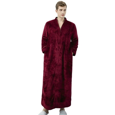 

BRAND BIG PROMOTION!Flannel Fleery Ladies Robe Long Zipper Bathrobe Men s Warm Pajamas Bathrobe