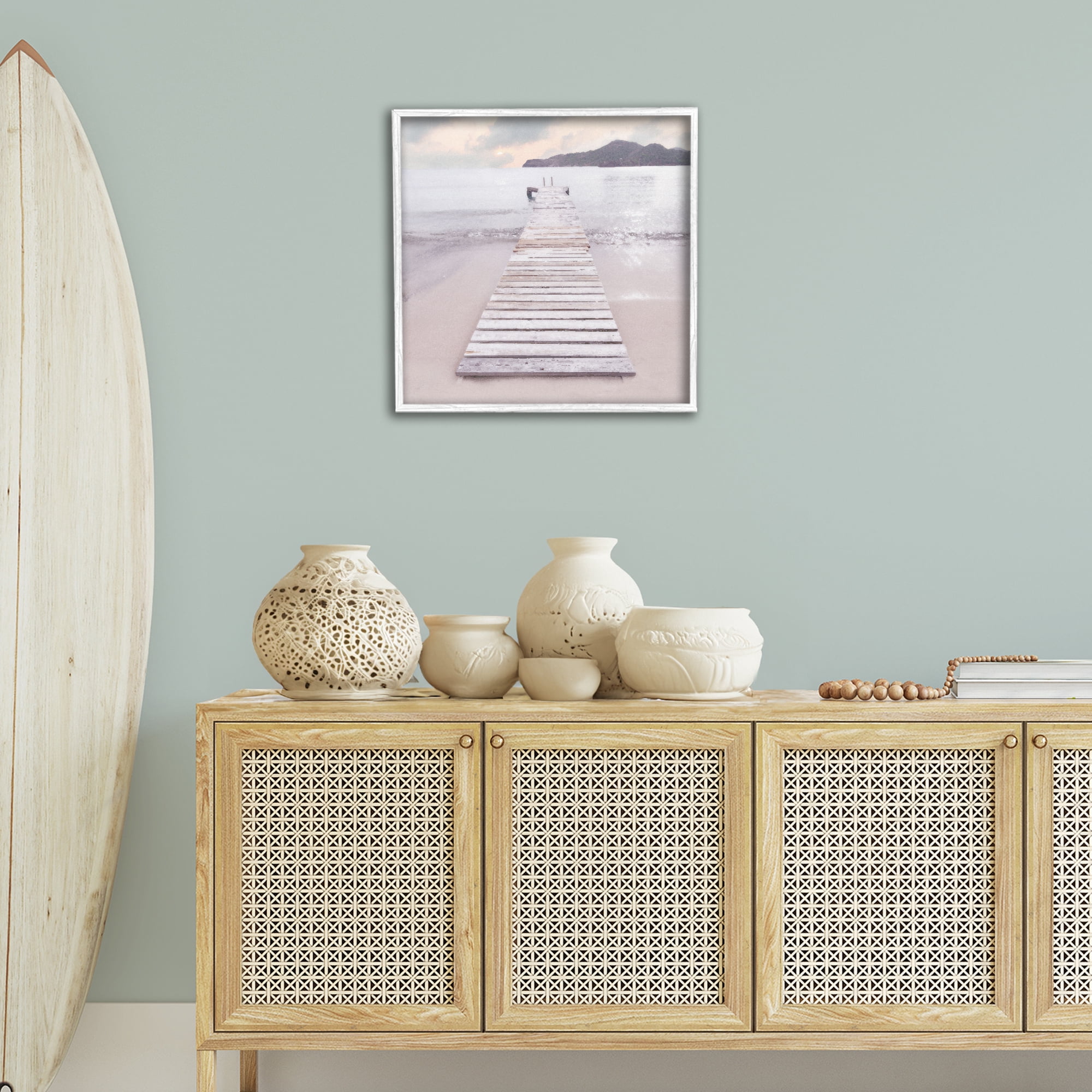 Stupell Industries Zen Beach Dock Landscape Painting White Framed Art Print Wall Art, 24 x 24