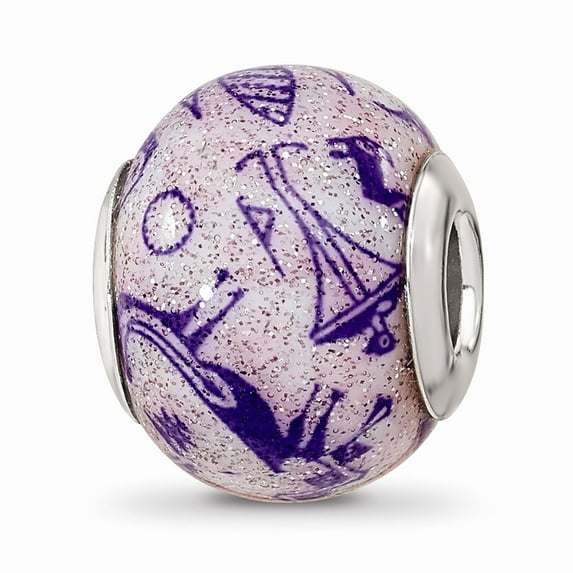 Fancy Bead White Sterling Silver Glass 12.73 mm 10.91 Reflections Italian Decorative Purple Bead