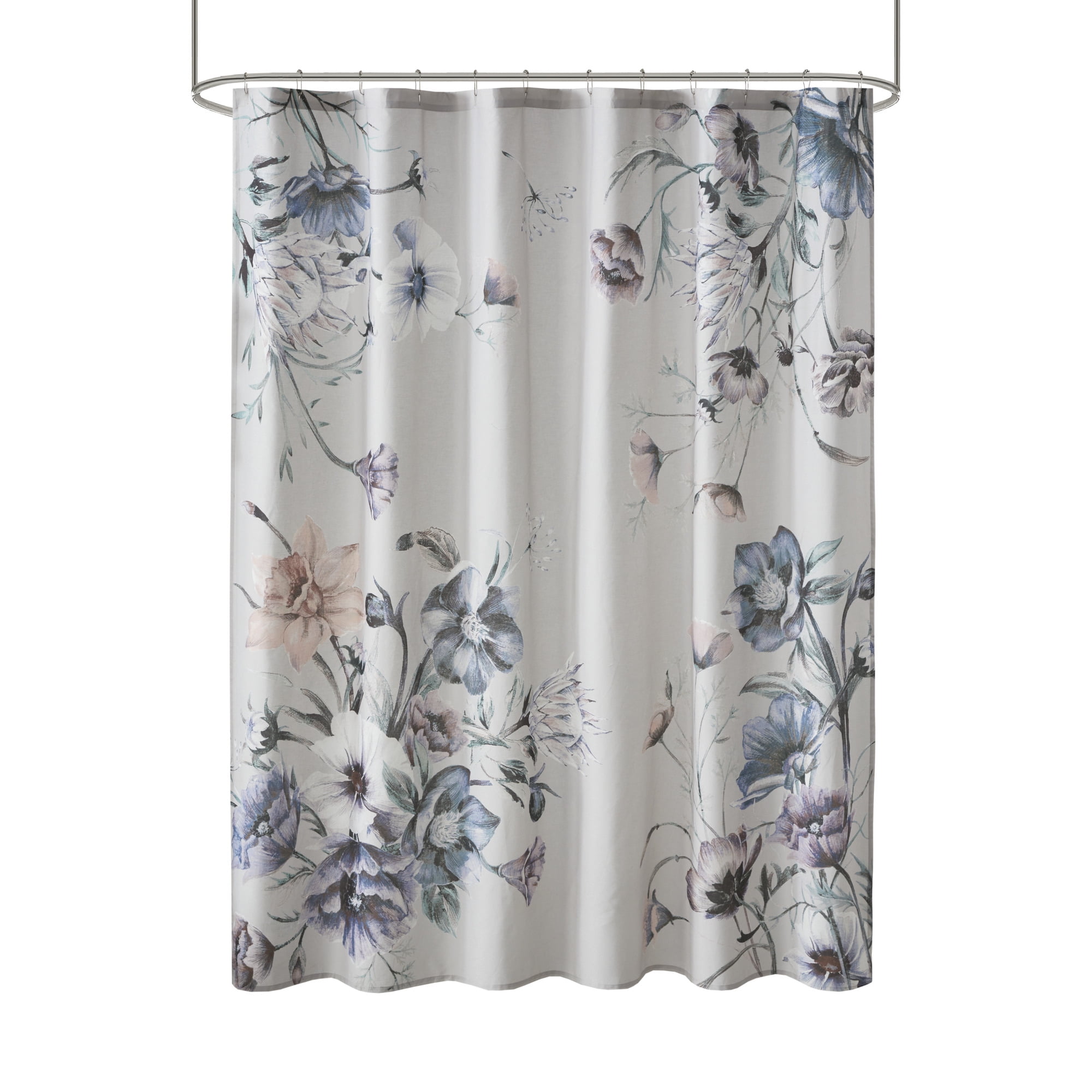 Madison Park Cassandra Printed Shower Curtains, Cotton Bathroom Curtains, Blue, 72” x 72"