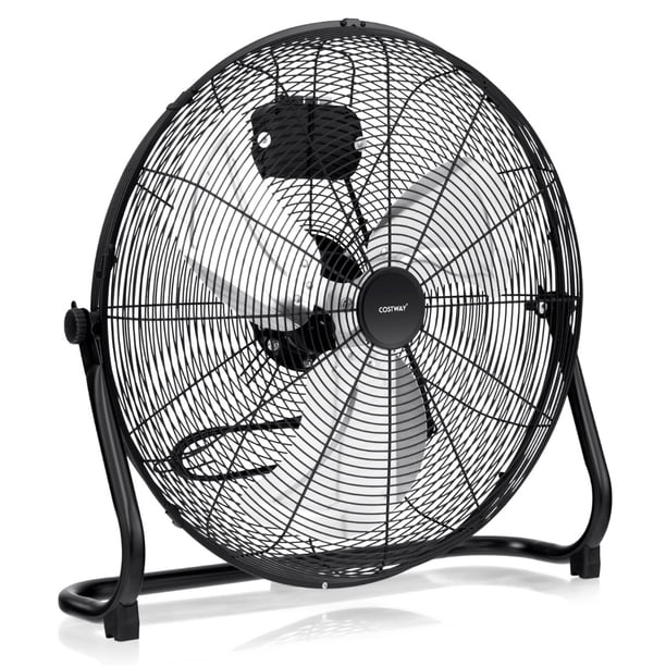 Costway Ventilador de Piso de Alta Velocidad con Ángulo de Inclinación Ajustable de 145° y Aspas de Metal para Sótano Garaje 62 x 20 x 59 cm Negro