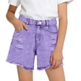 thumbnail image 2 of BXJX Girls Denim Shorts, School Relaxed Fit Elastic Waist Summer Kids Jean Shorts Purple Size 6-7 T, 2 of 6