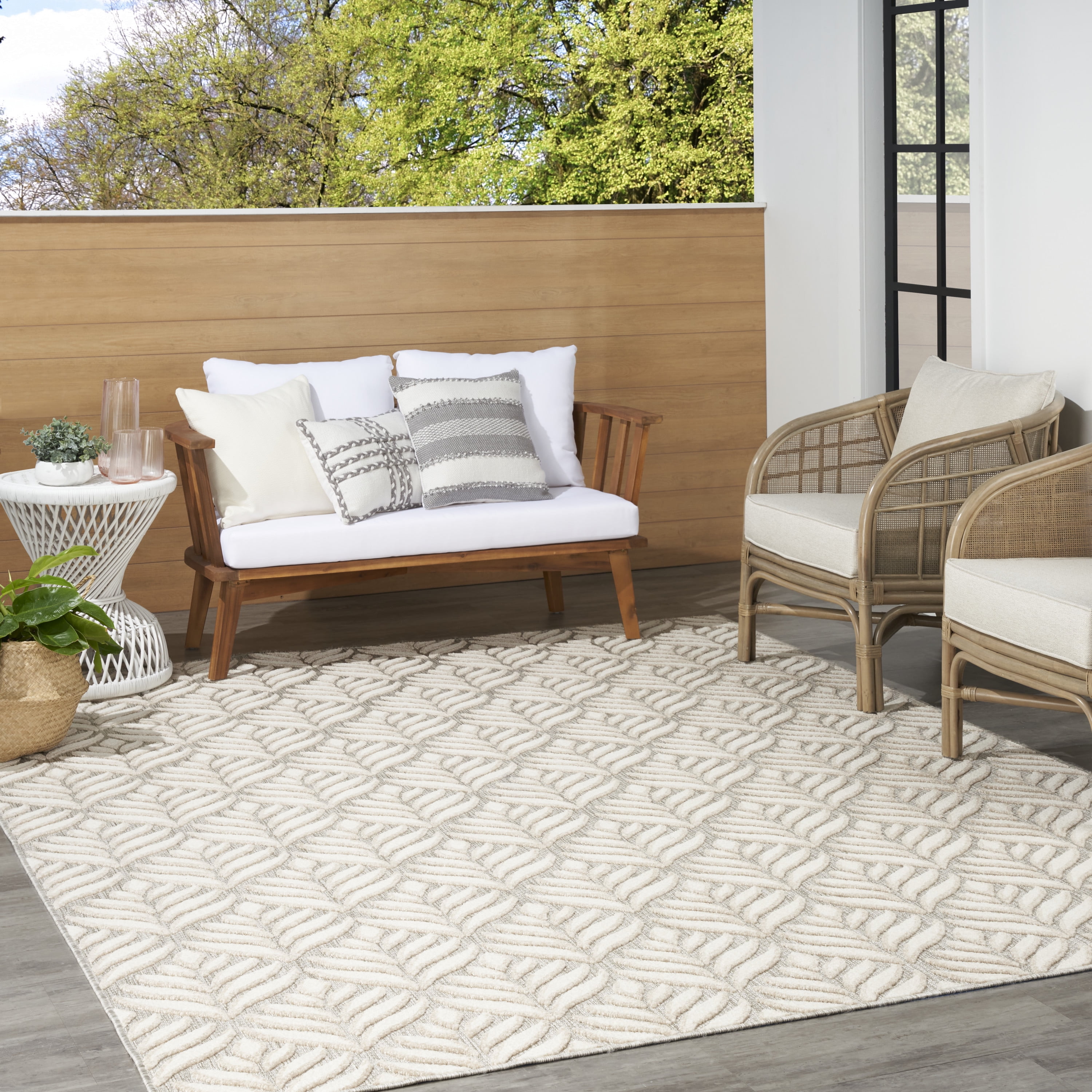 Nourison Aloha Indoor/Outdoor Ivory/Grey 9' x 12' Area Rug, (9x12)