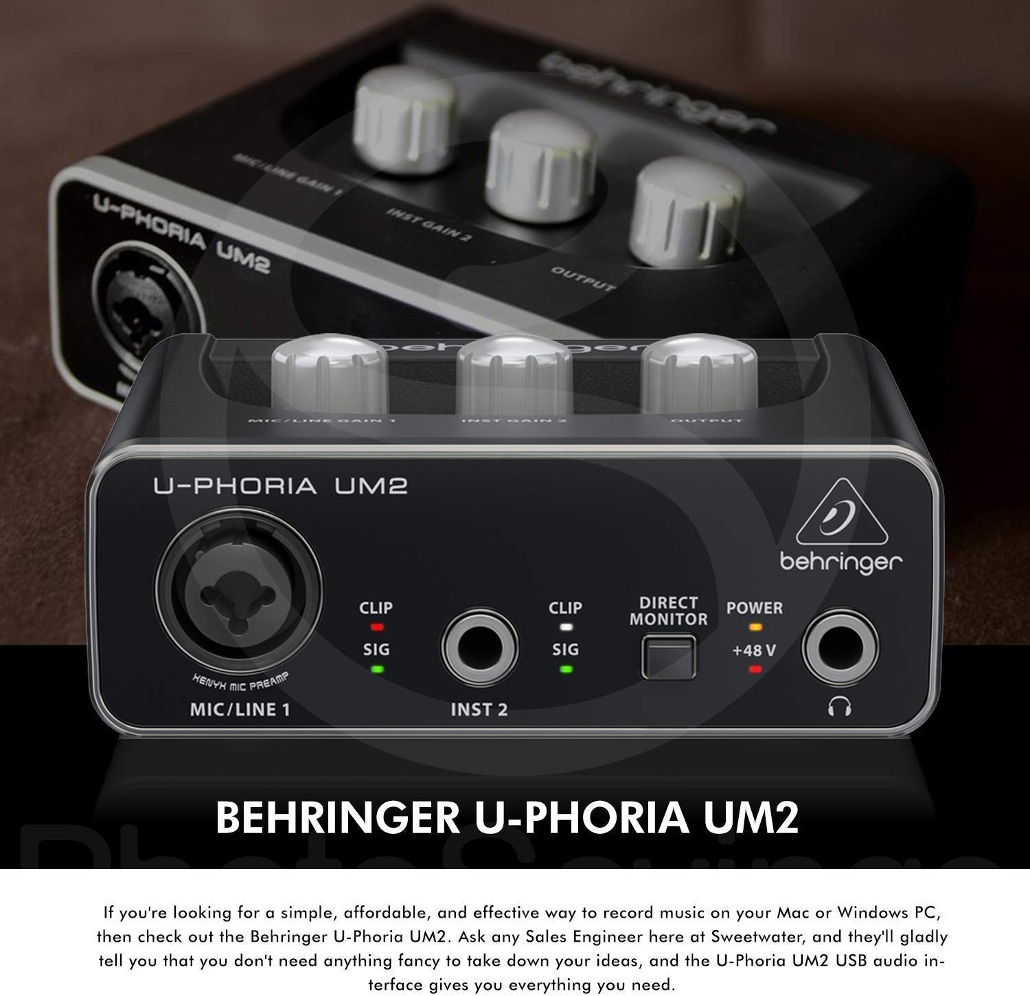 Behringer U-PHORIA UM2 2x2 USB Audio Interface and Accessory