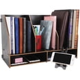 thumbnail image 1 of Desktop Bookshelf Organizer Wood Office Supplies Paper Storage Letter Tray File Sorter Desk Organizer 5 Compartments with Phone Stand DIY Desk Stationary Storage Rack File Tray Counter Accessories, 1 of 7