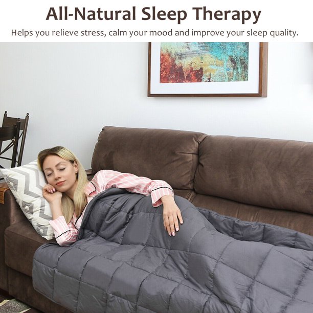 Gymax Weighted Blanket 12 lbs Full /Queen Size Cotton Blanket Glass Beads Dark Gray