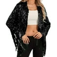 thumbnail image 2 of Women Black Fringe Jacket Long Sleeve Womens Fringe Jacket Sparkly Womens Top, 2 of 4