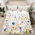 thumbnail image 2 of Flower Bed Sheets Set Full,Flying Butterfly Sheet Set,Cottage Floral Sheets,Wildlife Flat Fitted Sheet with 2 Pillowcases Deep Pockets, 2 of 6