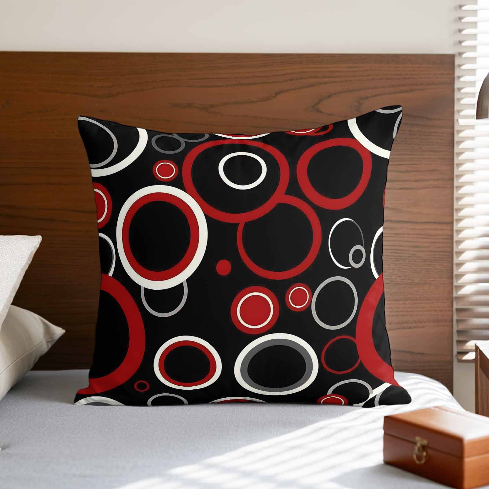 Pillow Covers 26x26 Inch, Red Black Linen Pillowcase with Invisible Zipper, Abstract Modern Geometric White Grey Circle Decorative Throw Pillow Covers Cushion Case for Couch Sofa Bed Living Room