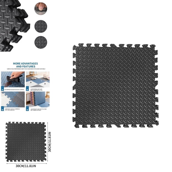8 Pack Black EVA Foam Floor Mats Interlocking Protective Tiles for Exercise, Anti-Slip Puzzle Mats for Yoga Gym Playroom - 12x12 Inch