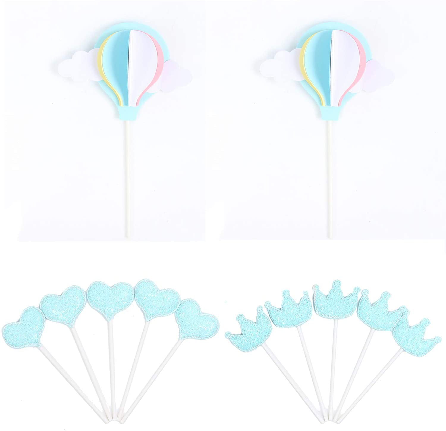 White Cloud Hot Air Balloon Cake Cupcake Toppers For Birthday Wedding Baby Shower Decoration Pack of 20 by GOCROWN 