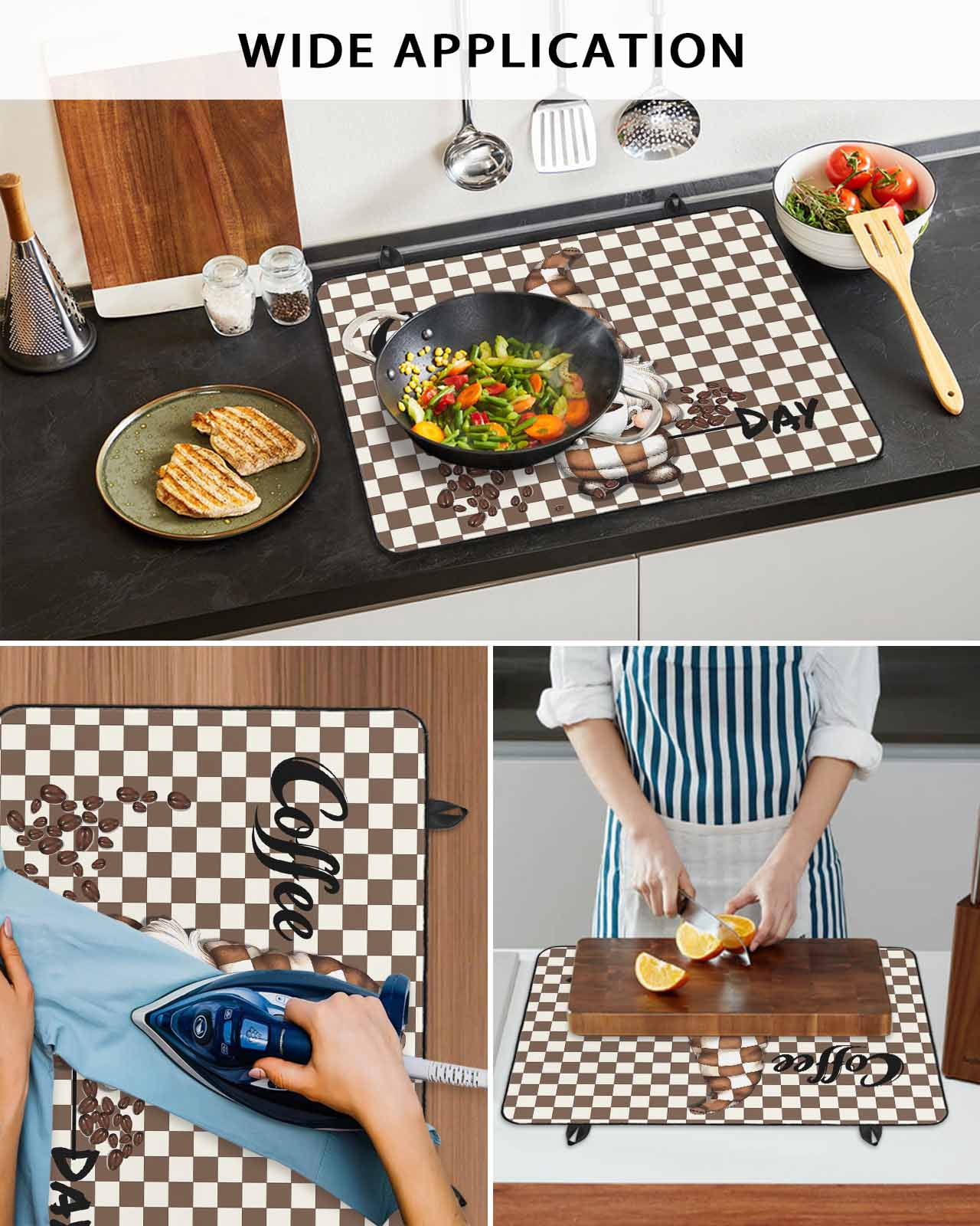 nqOlkjepod Large Induction Cooktop Protector Mat 24"x21", Brown Gnome Stove Top Covers for Electric Stove, Coffee Beans Vintage Plaid Abstract Stove Burner Cover Mats, Glass Top Stove Cover