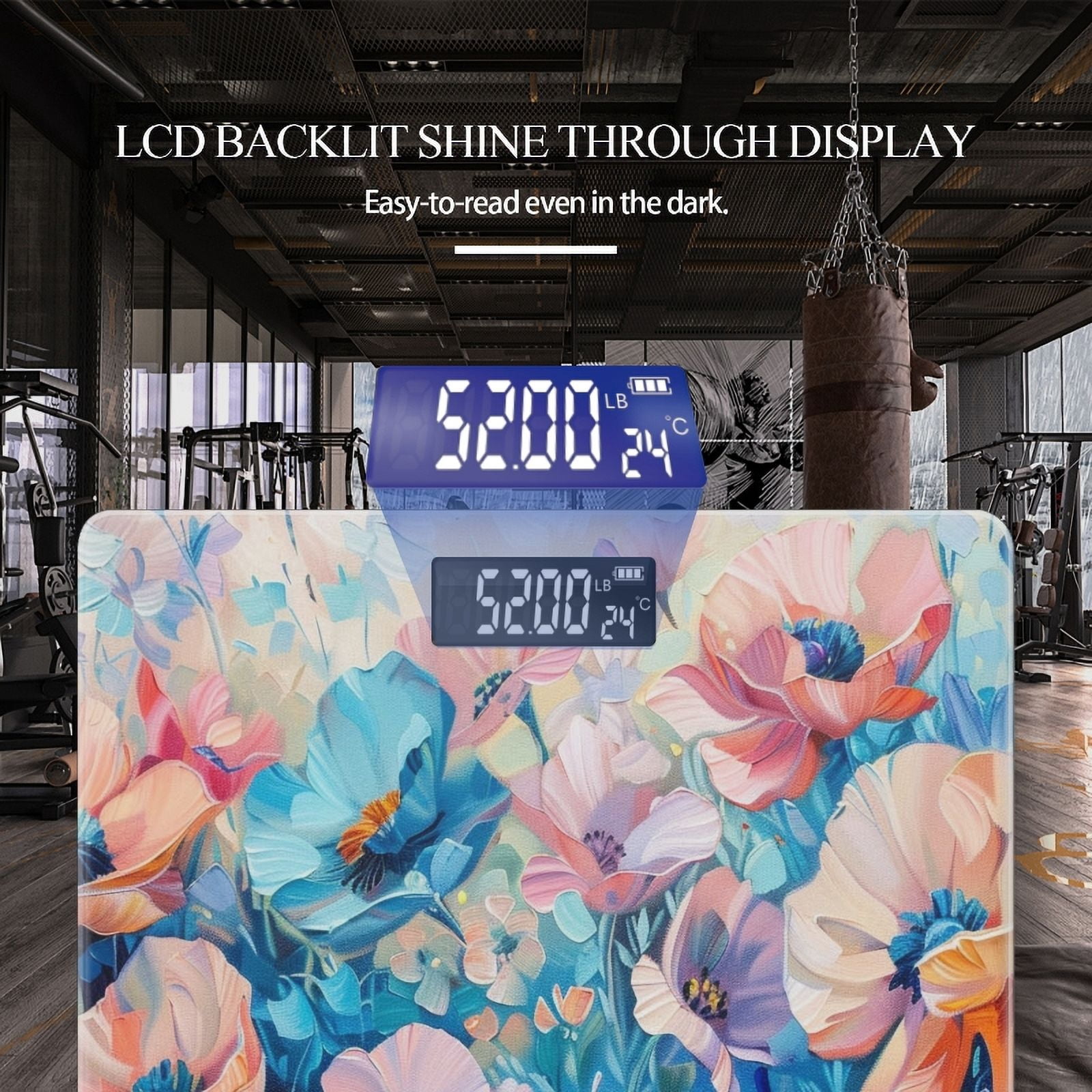 Bathroom Scale, Highly Accurate Digital Body Scale,Precisely Measures Weight up to 400 lbs-Oil Painting Of Spring Flowers With Pink And Blue Poppies