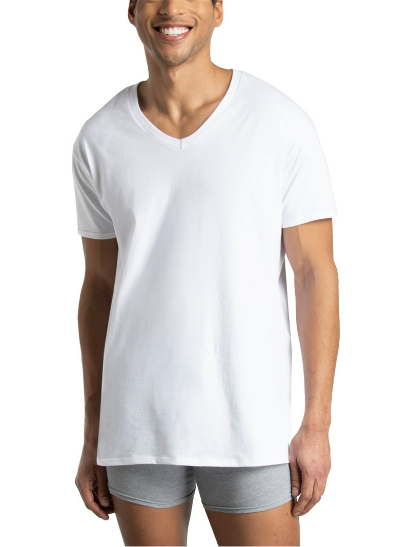 Fruit of the Loom Men's Cotton V‑Neck Undershirts, White or Black