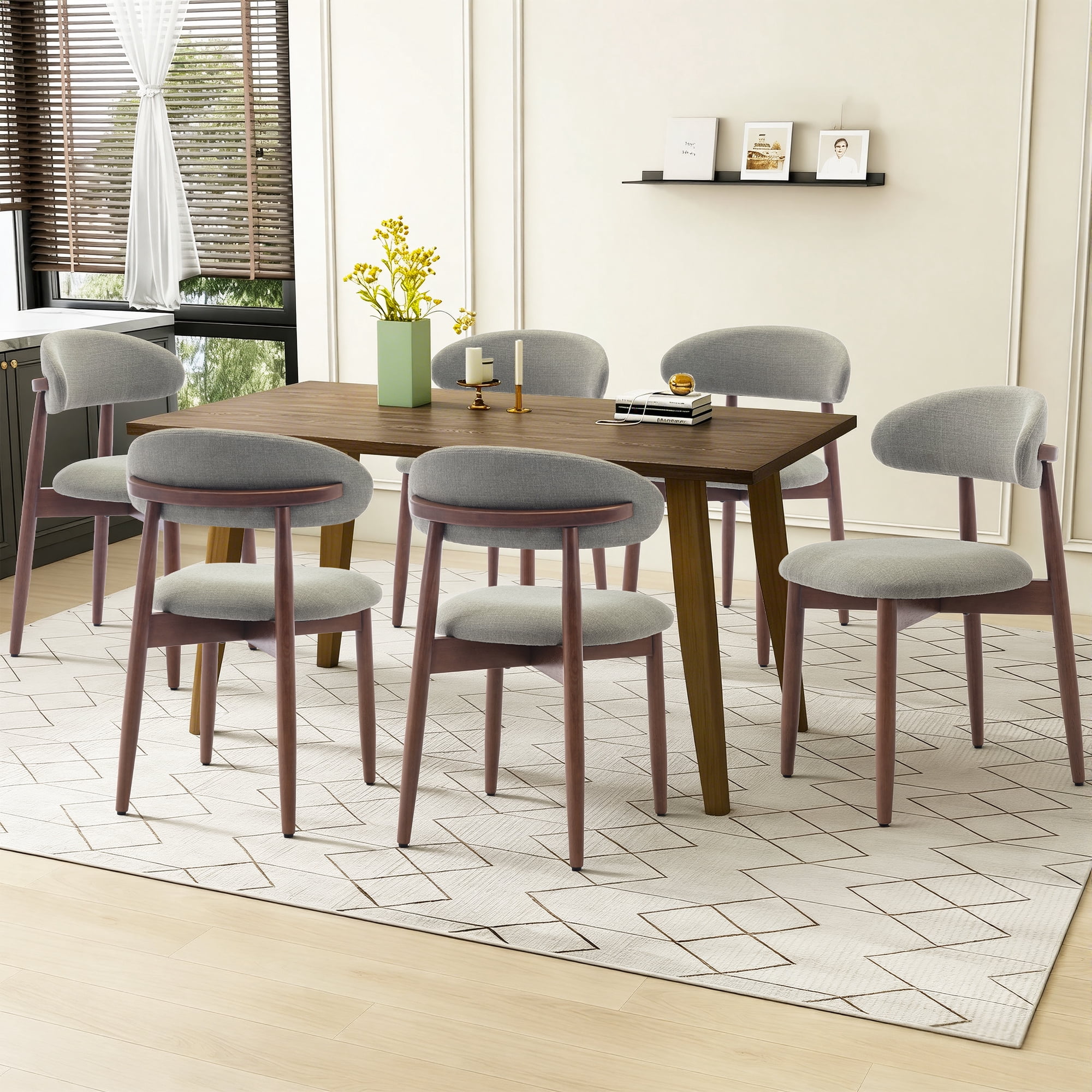 Set of 4 Upholstered Modern Dining Chair, Wooden Kitchen Side Chair for Dining Room and Café, Green