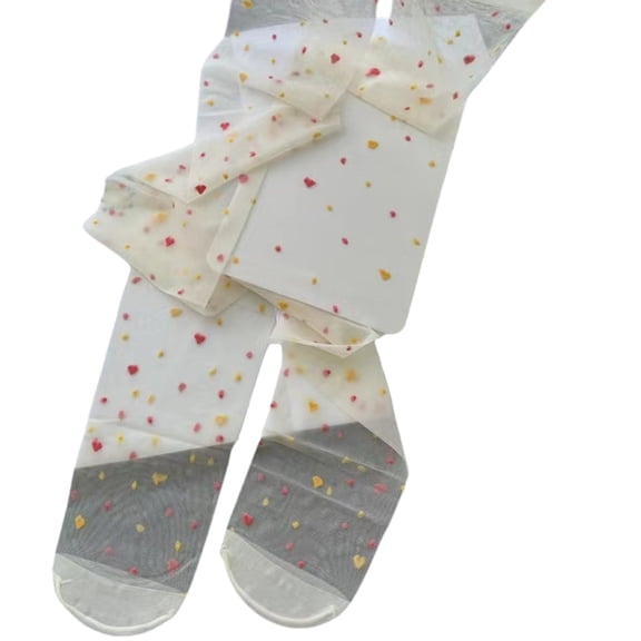 Colorful Heart Dots Patterned Sheer Silk Tights Stockings for Women Japanese Vintage Pantyhose Elegant Leggings Hosiery