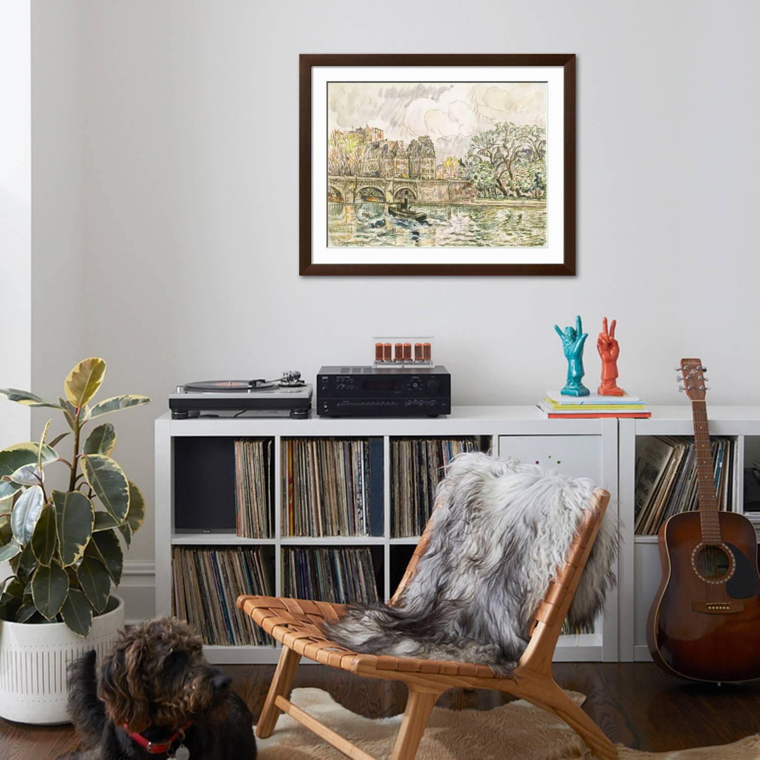 Art.com Paris Le Place Dauphine Art Print by Paul Signac, Brown Frame Wall Art, 40" x 32"