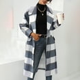 thumbnail image 2 of Homgro Women's Long Trench Coat Wool Over Coats Plaid Winter Warm Notched Collar Jacket Mid-Length Grey 4, 2 of 5