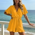 thumbnail image 4 of Daiosportswear Women's Black Surplice V Neck Flutter Short Sleeve Self Tie Waist Ruffle Hem Casual Romper Yellow XL(XL), 4 of 7