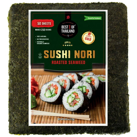Organic Sushi Nori Seaweed Sheets | Premium Roasted Seaweed | 50 Sheets for Sushi Making | 100% Natural Preservative-free Kosher Certified | Dried Sushi-Grade Korean | By Best of