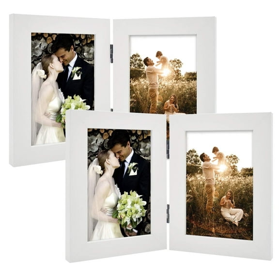 Golden State Art 2-Opening 4x6 Vertical Hinged Folding Family Picture Frames, White, 2-Pack