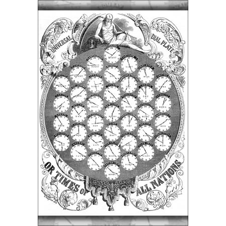 24"x36" Gallery Poster, Universal Dial Plate or Times of all Nations, time zones 1854