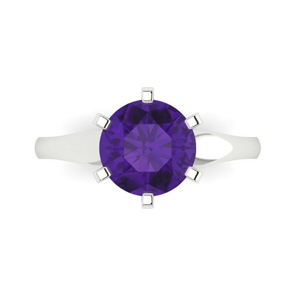 Solitaire Engagement Ring for Women - 2.5ct Natural Amethyst in 14K White Gold Promise Ring