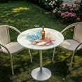 thumbnail image 3 of SEANATIVE 24 x 24 Inch Cocktail Table Cover Set of 4 Stretchable Round Highboy Tablecloths High Top Table Cloths with Elastic Edge for Parties, Starfish Sea Shell Coral Print Creamy White, 3 of 7