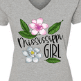 thumbnail image 4 of Inktastic Mississippi Girl Magnolia Flowers and Leaves Women's V-Neck T-Shirt, 4 of 5