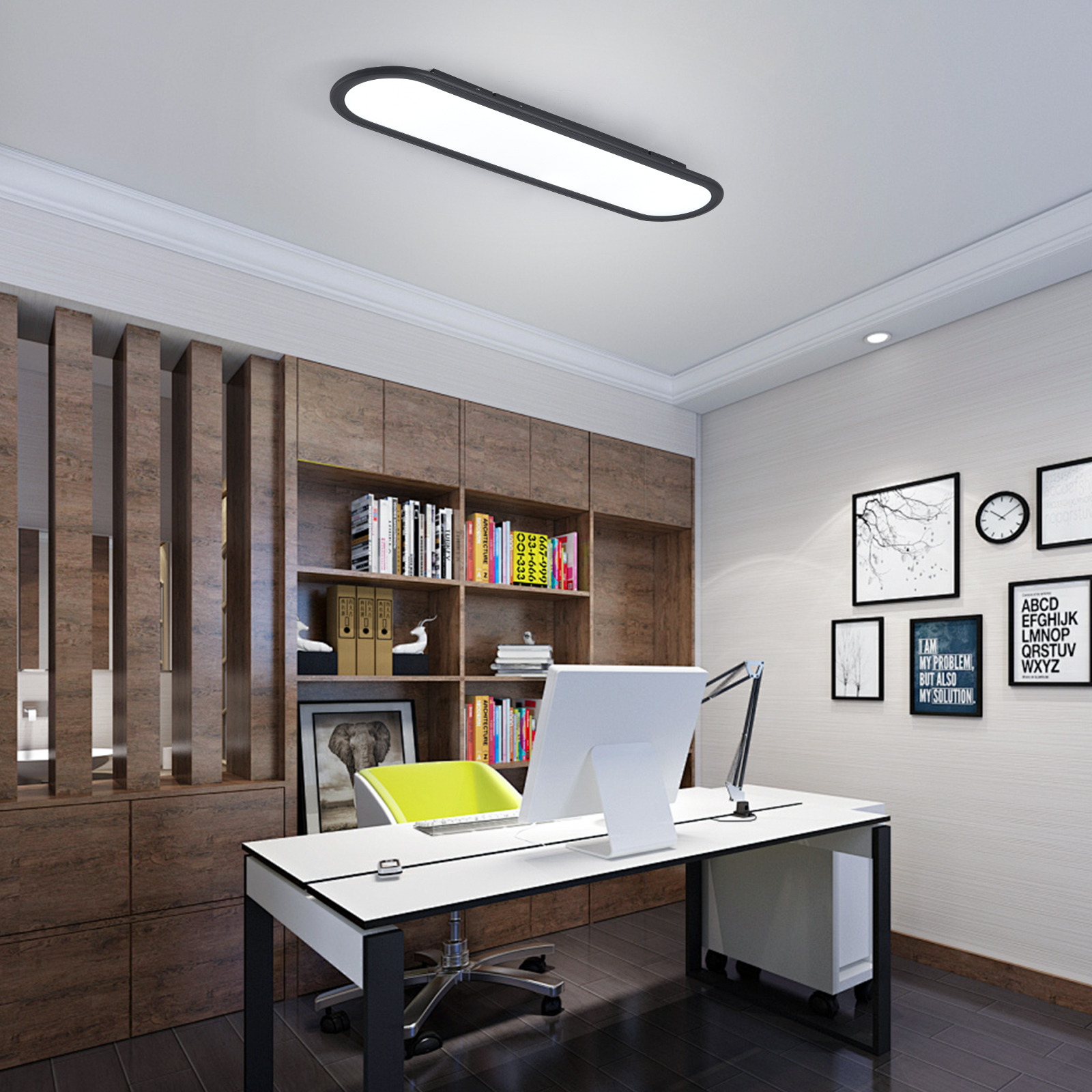 Garwarm Modern Ceiling Lights, 36W LED Linear Ceiling Lamp,Full Spectrum Long Ceiling Light, 27.6'' Ultra Thin Low Profile Light Fixture for Bedroom Kitchen Closet Hallway, Black/6500K