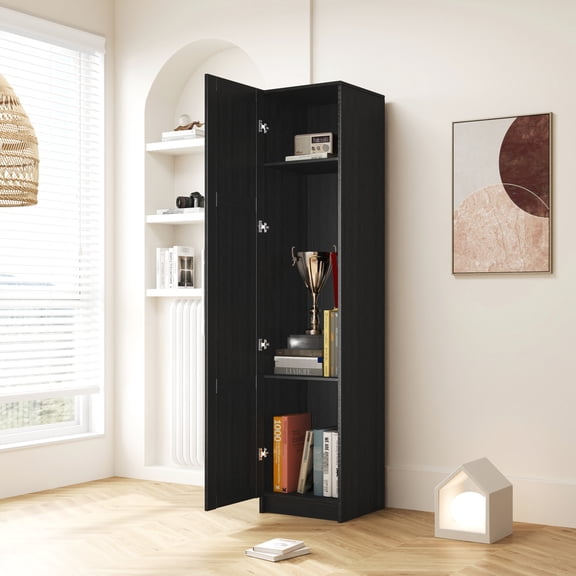 71.22" H Stackable Wall Cabinet, 15.54" D X W, Black. Movable Shelves & Doors. Fits Kitchen, Laundry, Bathroom, Garage. . Easy To Clean Black Mounted W H. And Ideal For Made Of